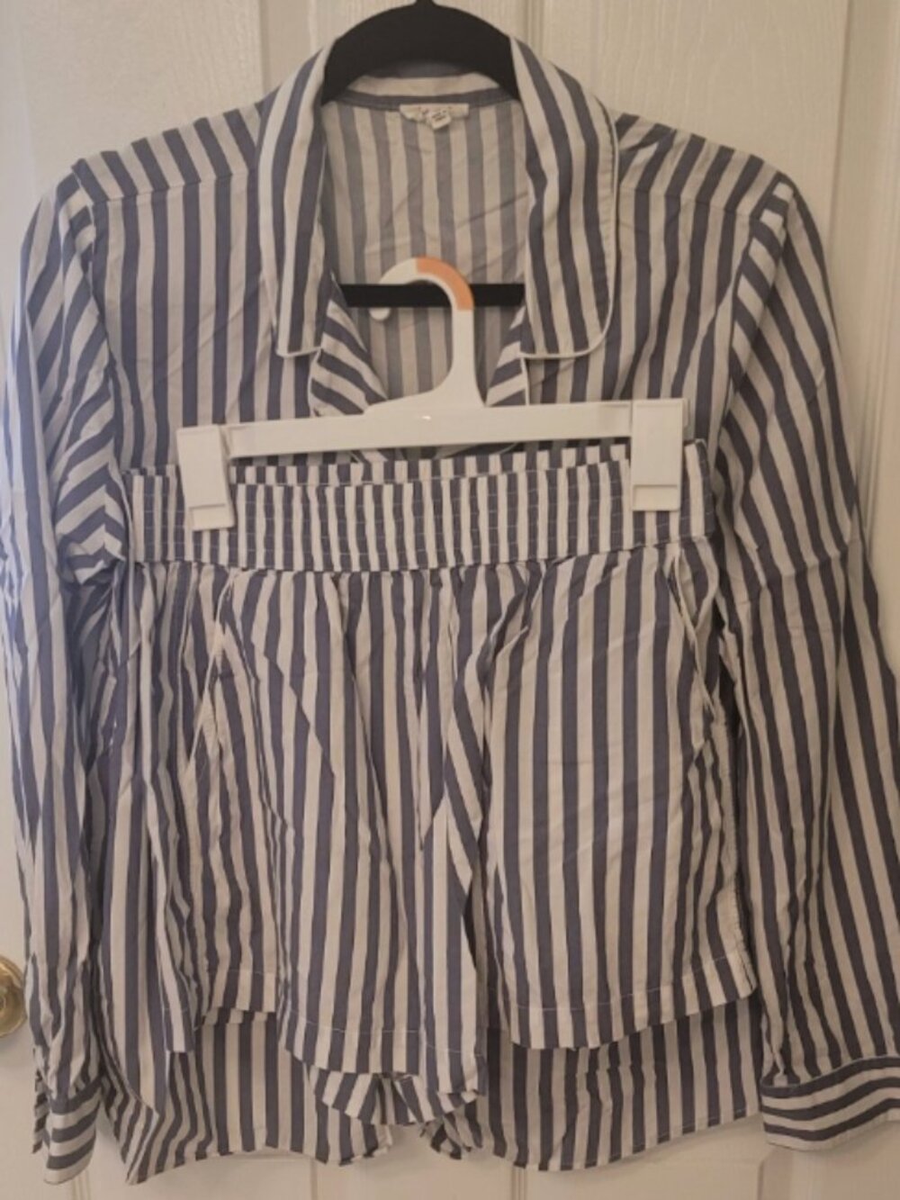 Splendid x Cella Jane Striped Matching Set Pajama Style Top & Shorts Blue White